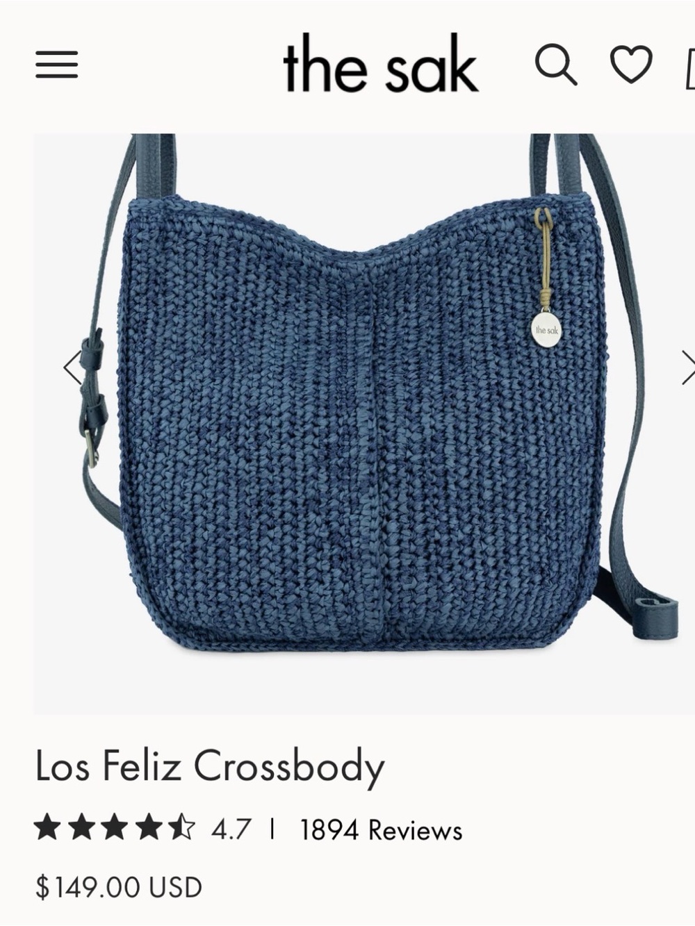 The Sak Los Feliz Crochet Crossbody Bag Denim Tonal Straw